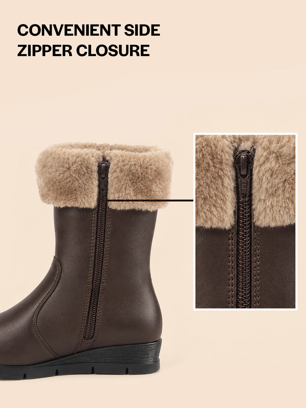 Women High Top Side Zipper Platform Wedge Heel Formal Furr Boot Winter High Ankle Slip-On Boots