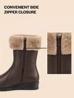 Women High Top Side Zipper Platform Wedge Heel Formal Furr Boot Winter High Ankle Slip-On Boots
