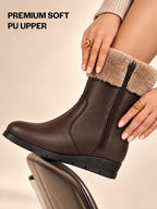 Women High Top Side Zipper Platform Wedge Heel Formal Furr Boot Winter High Ankle Slip-On Boots