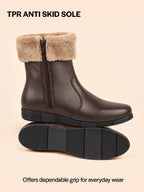 Women High Top Side Zipper Platform Wedge Heel Formal Furr Boot Winter High Ankle Slip-On Boots