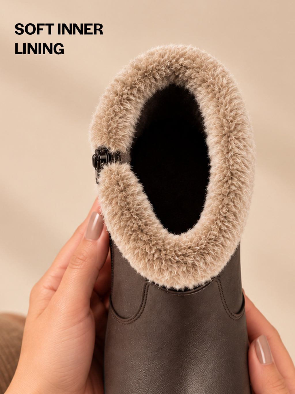 Women High Top Side Zipper Platform Wedge Heel Formal Furr Boot Winter High Ankle Slip-On Boots