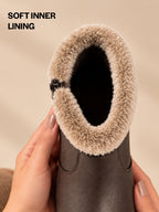 Women High Top Side Zipper Platform Wedge Heel Formal Furr Boot Winter High Ankle Slip-On Boots