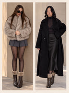Women High Top Side Zipper Platform Wedge Heel Formal Furr Boot Winter High Ankle Slip-On Boots