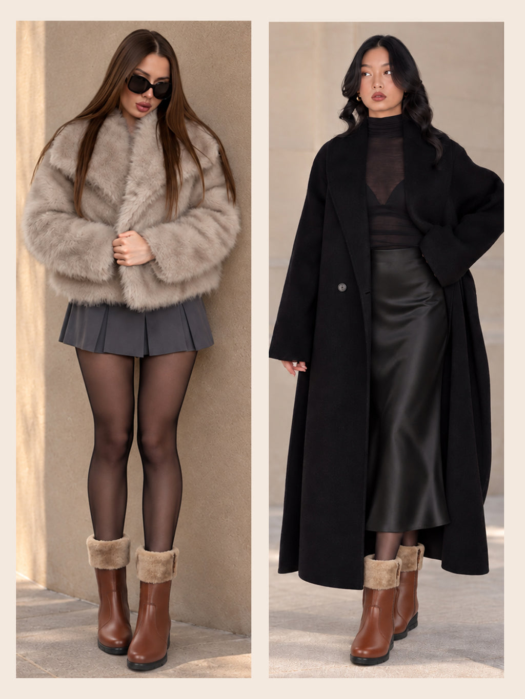 Women Tan High Top Side Zipper Platform Wedge Heel Formal Furr Winter High Ankle Slip-On Boots
