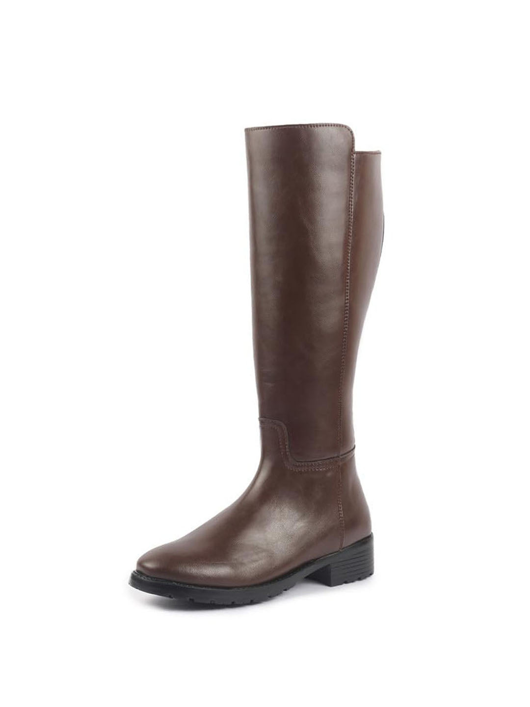 Women Brown Knee Length Side Zipper Closure Pointed Toe Flared Heel Boots|Outdoor Winter High Long Boots|Anti Skid Sole