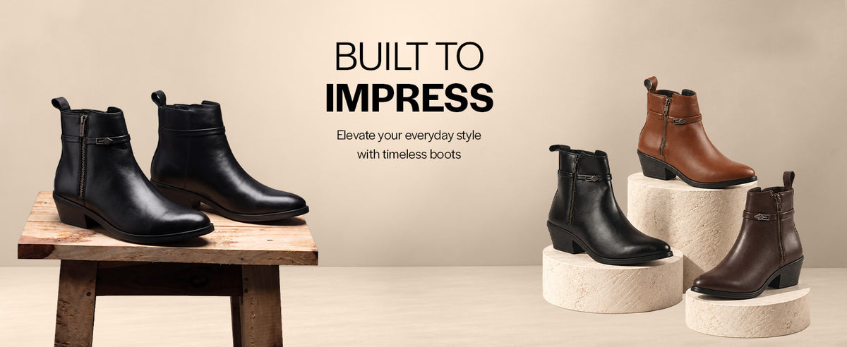 Women Brown Mid Ankle Flared Heel Side Zipper Winter Boots|Dress Boot|Office Boot