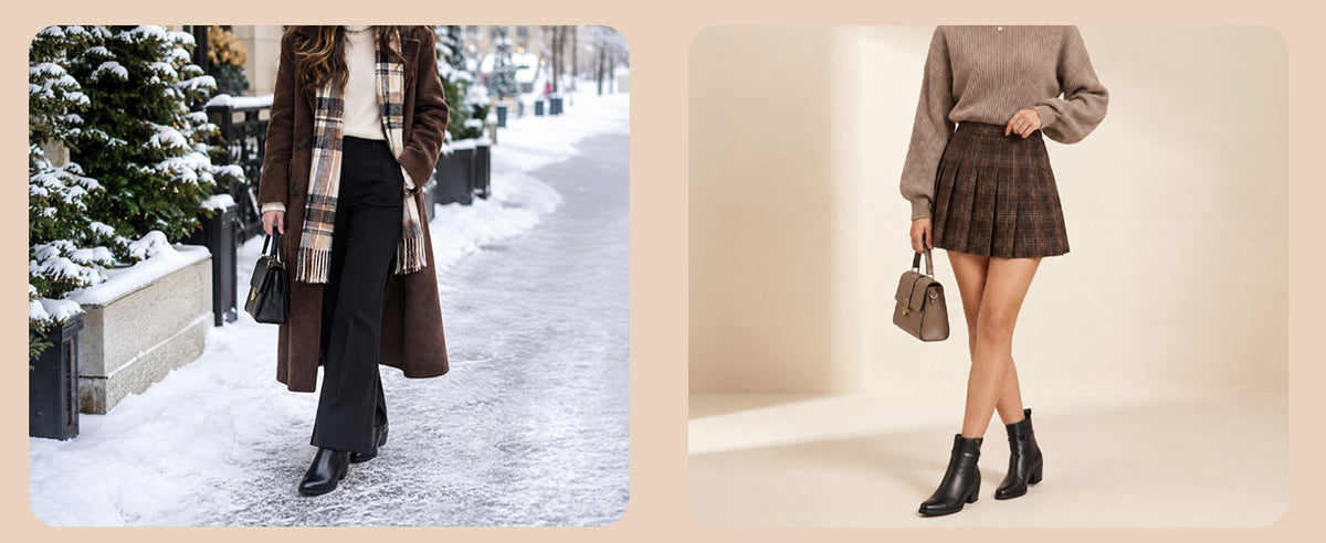 Women Brown Mid Ankle Flared Heel Side Zipper Winter Boots|Dress Boot|Office Boot
