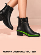 Women Black Mid Ankle Flared Heel Side Zipper Winter Boots|Dress Boot|Office Boot