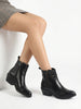 Women Black Mid Ankle Flared Heel Side Zipper Winter Boots|Dress Boot|Office Boot