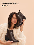 Women Brown Mid Ankle Flared Heel Side Zipper Winter Boots|Dress Boot|Office Boot