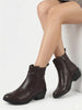 Women Brown Mid Ankle Flared Heel Side Zipper Winter Boots|Dress Boot|Office Boot
