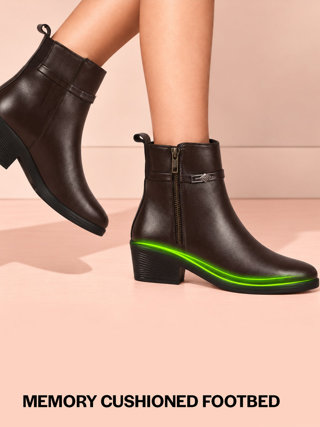Women Brown Mid Ankle Flared Heel Side Zipper Winter Boots|Dress Boot|Office Boot