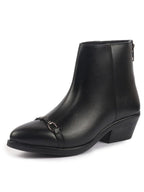 Women Black Flared Heel High Ankle Back Side Zipper Horsebit Buckle Chelsea Work Boots|Outdoor Boots|Formal Boots