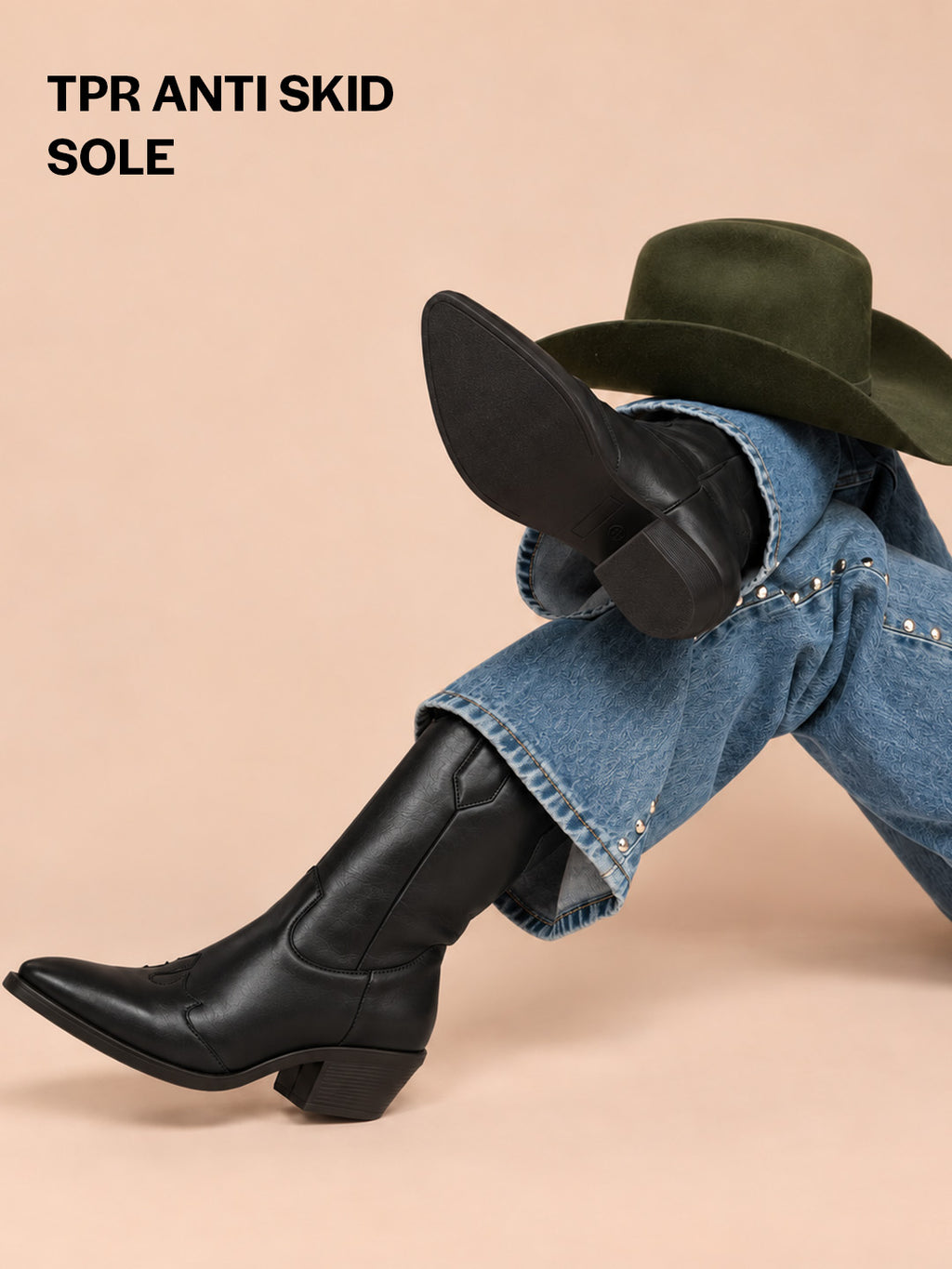 Women Black Knee Length Side Zipper Closure Pointed Toe Flared Heel Long Boots for Winter|Outdoor Boots