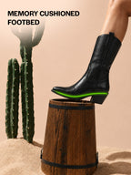 Women Black Knee Length Side Zipper Closure Pointed Toe Flared Heel Long Boots for Winter|Outdoor Boots