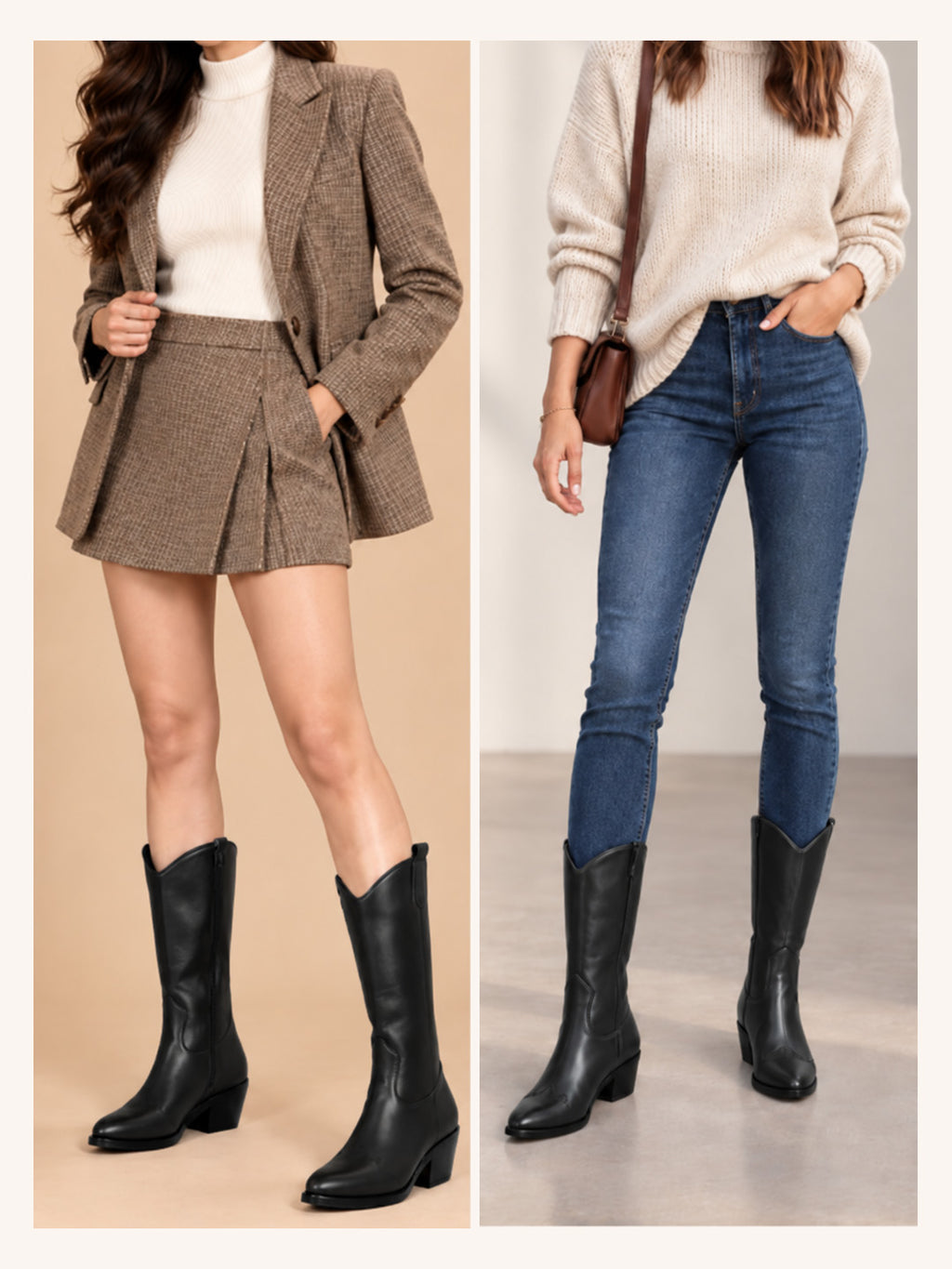 Women Black Knee Length Side Zipper Closure Pointed Toe Flared Heel Long Boots for Winter|Outdoor Boots