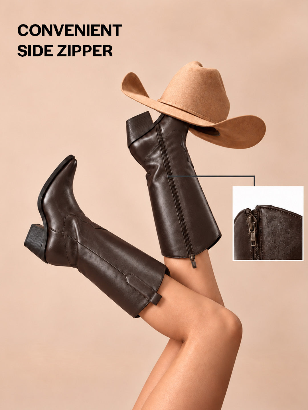 Women Brown Knee Length Side Zipper Closure Pointed Toe Flared Heel Long Boots for Winter|Outdoor Boots