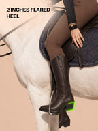Women Brown Knee Length Side Zipper Closure Pointed Toe Flared Heel Long Boots for Winter|Outdoor Boots