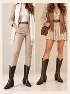 Women Brown Knee Length Side Zipper Closure Pointed Toe Flared Heel Long Boots for Winter|Outdoor Boots