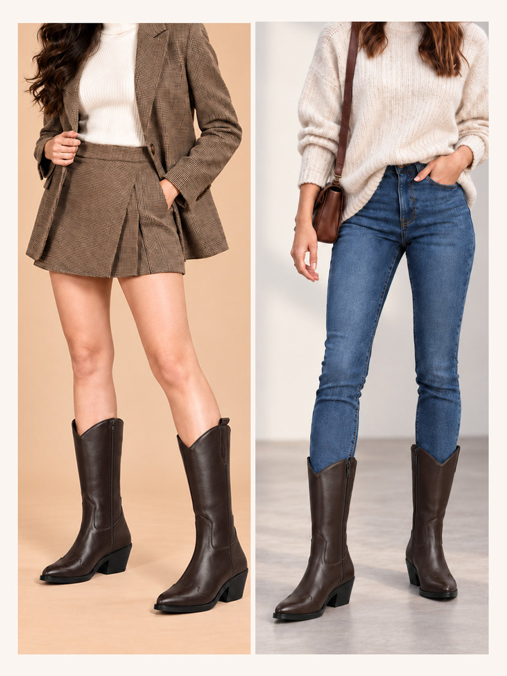 Women Brown Knee Length Side Zipper Closure Pointed Toe Flared Heel Long Boots for Winter|Outdoor Boots