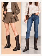 Women Brown Knee Length Side Zipper Closure Pointed Toe Flared Heel Long Boots for Winter|Outdoor Boots