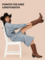Women Tan Knee Length Side Zipper Closure Pointed Toe Flared Heel Long Boots for Winter|Outdoor Boots