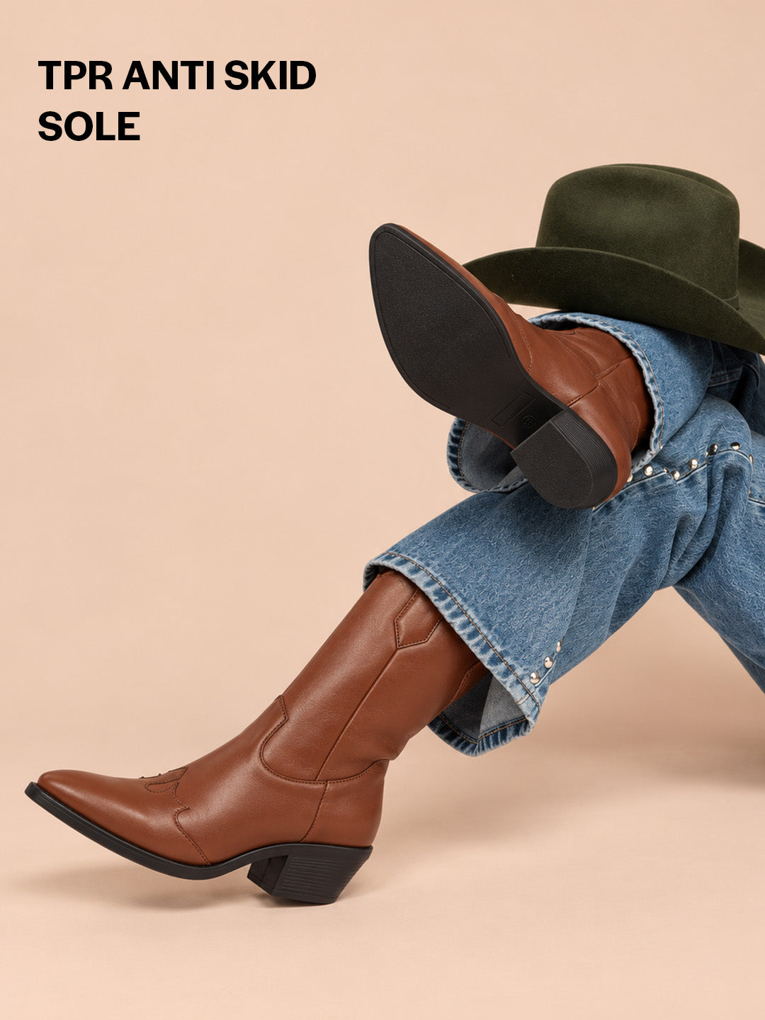 Women Tan Knee Length Side Zipper Closure Pointed Toe Flared Heel Long Boots for Winter|Outdoor Boots