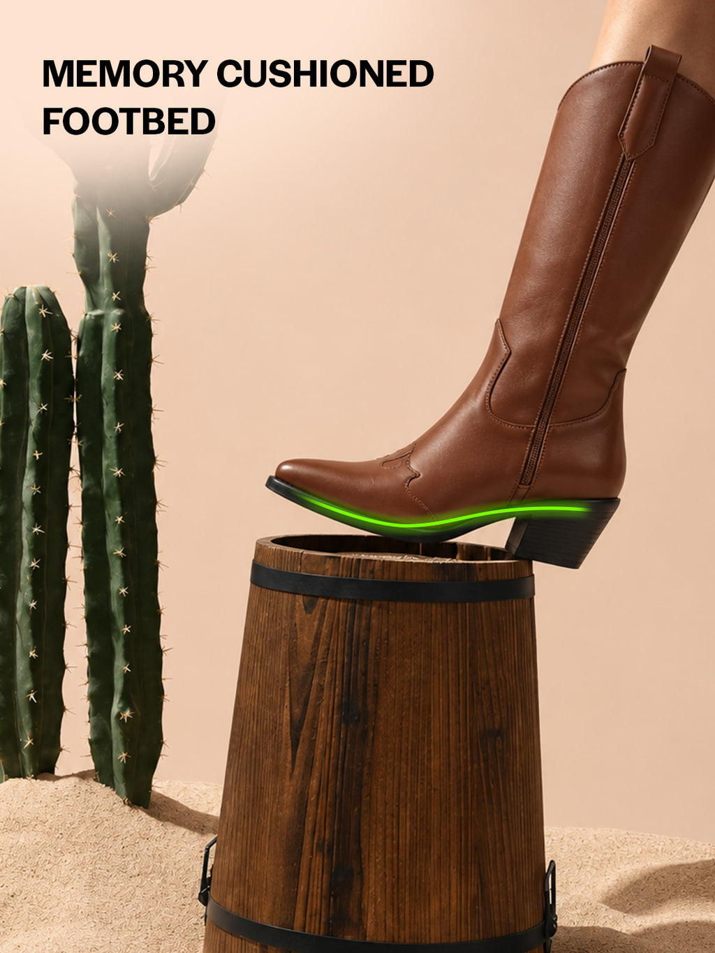 Women Tan Knee Length Side Zipper Closure Pointed Toe Flared Heel Long Boots for Winter|Outdoor Boots