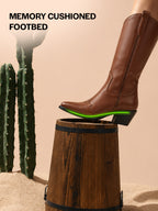 Women Tan Knee Length Side Zipper Closure Pointed Toe Flared Heel Long Boots for Winter|Outdoor Boots