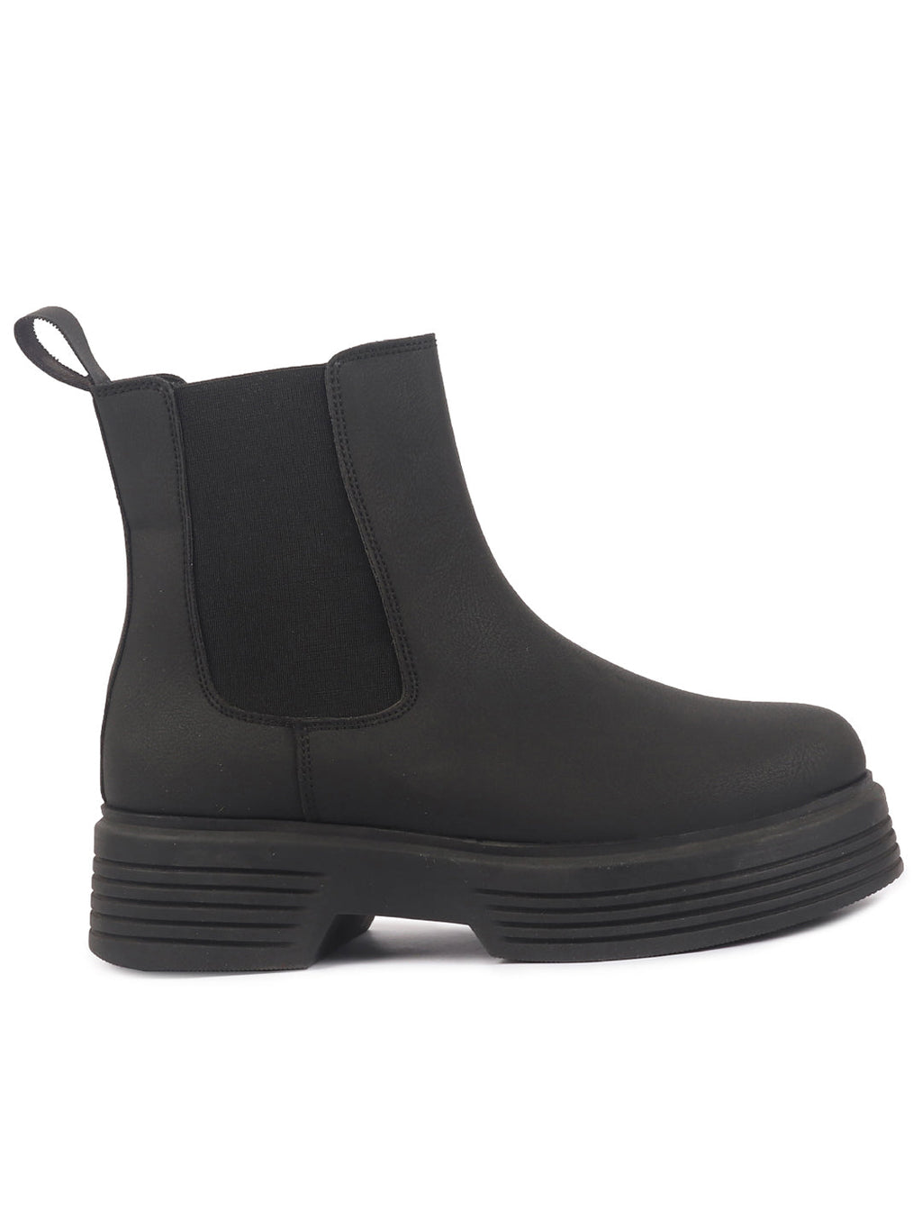 Women Black Height Enhancer Flared Heel High Ankle Top Winter Chelsea Boots|Work Boot|Memory Cushioned Footbed