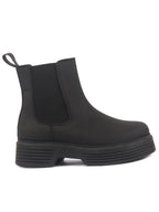 Women Black Height Enhancer Flared Heel High Ankle Top Winter Chelsea Boots|Work Boot|Memory Cushioned Footbed
