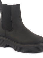 Women Black Height Enhancer Flared Heel High Ankle Top Winter Chelsea Boots|Work Boot|Memory Cushioned Footbed