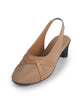 FAUSTO Women Beige Cross Strap Vamp Formal Round Toe Block Heel Slingback Pumps | Lightweight Shock-Absorbing Cushioned Insole | Closed Toe Sandals for Party, Travel, Outing, Semi-Formal