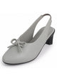 FAUSTO Women Grey Patent Leather Elegant Front Bow Slingback Block Heel Pumps for Office, Casual and Party | Padded Soft-Insole Footbed | Round Toe Anti Skid Sole Sandals for All Day Long