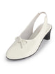FAUSTO Women White Patent Leather Elegant Front Bow Slingback Block Heel Pumps for Office, Casual and Party | Padded Soft-Insole Footbed | Round Toe Anti Skid Sole Sandals for All Day Long