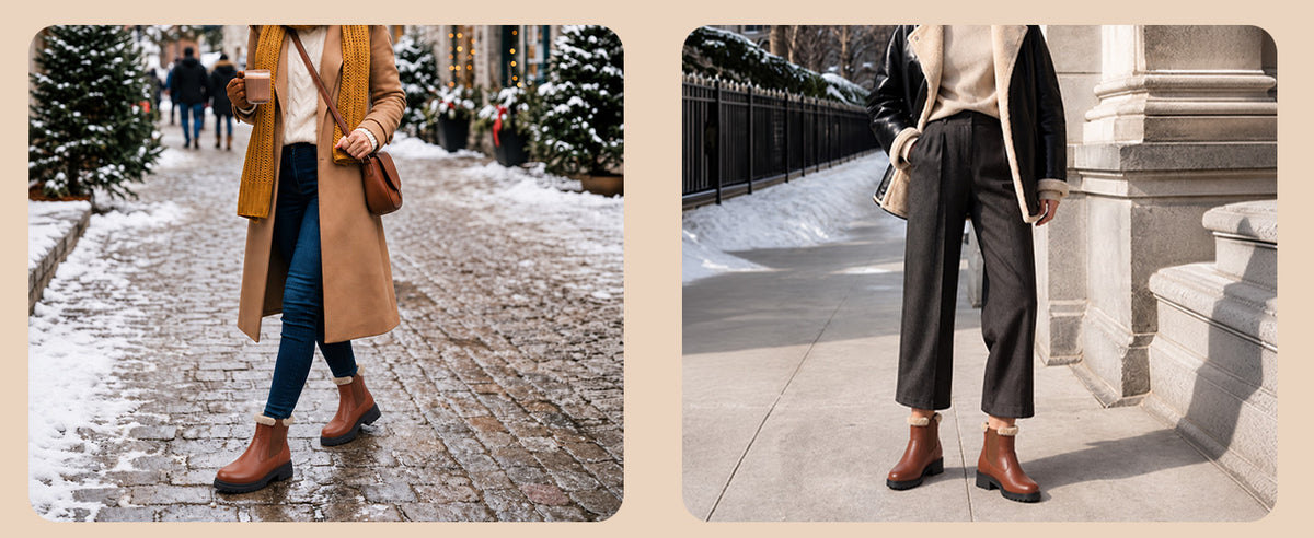 Women High Ankle Slip On Combat Boot Socks Collar Broad Feet Chelsea Trekking Hiking Furr Boots