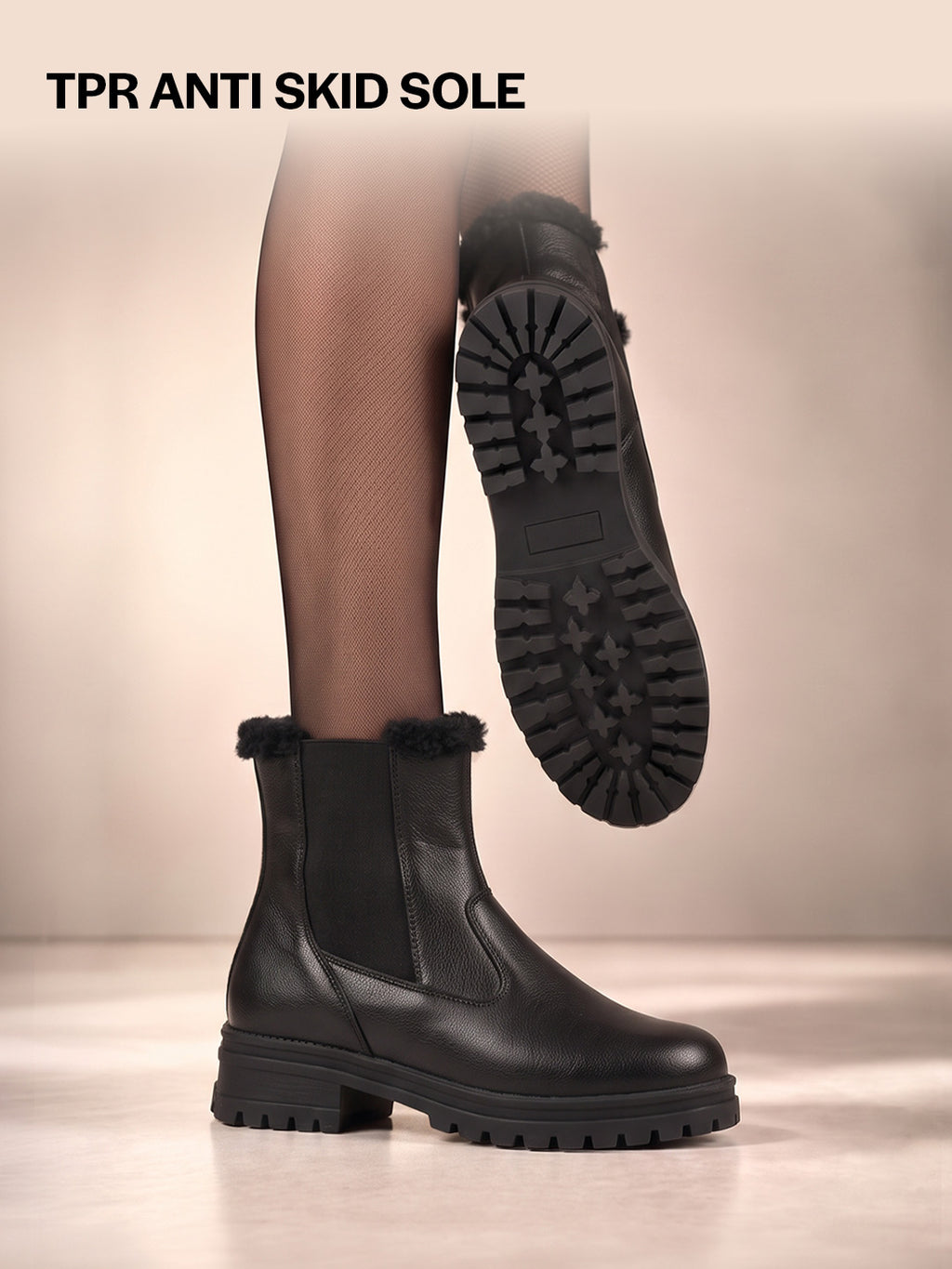 Women High Ankle Slip On Combat Boot Socks Collar Broad Feet Chelsea Trekking Hiking Furr Boots