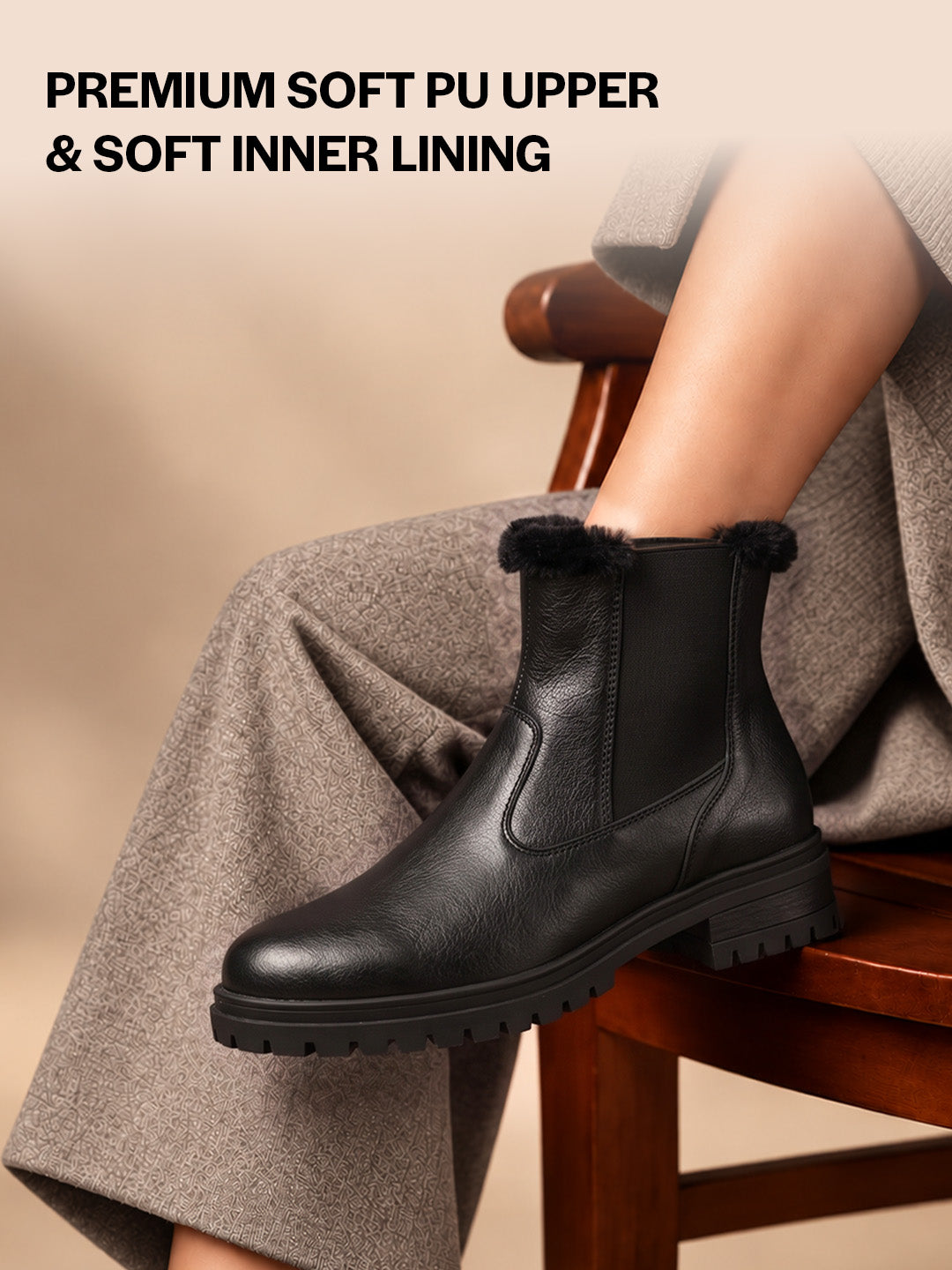 Women High Ankle Slip On Combat Boot Socks Collar Broad Feet Chelsea Trekking Hiking Furr Boots