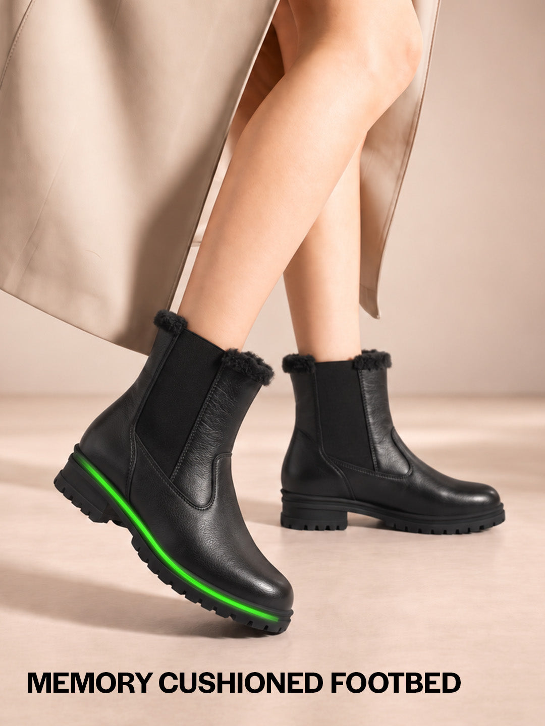 Women High Ankle Slip On Combat Boot Socks Collar Broad Feet Chelsea Trekking Hiking Furr Boots