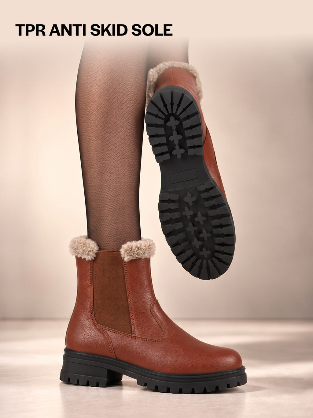Women High Ankle Slip On Combat Boot Socks Collar Broad Feet Chelsea Trekking Hiking Furr Boots