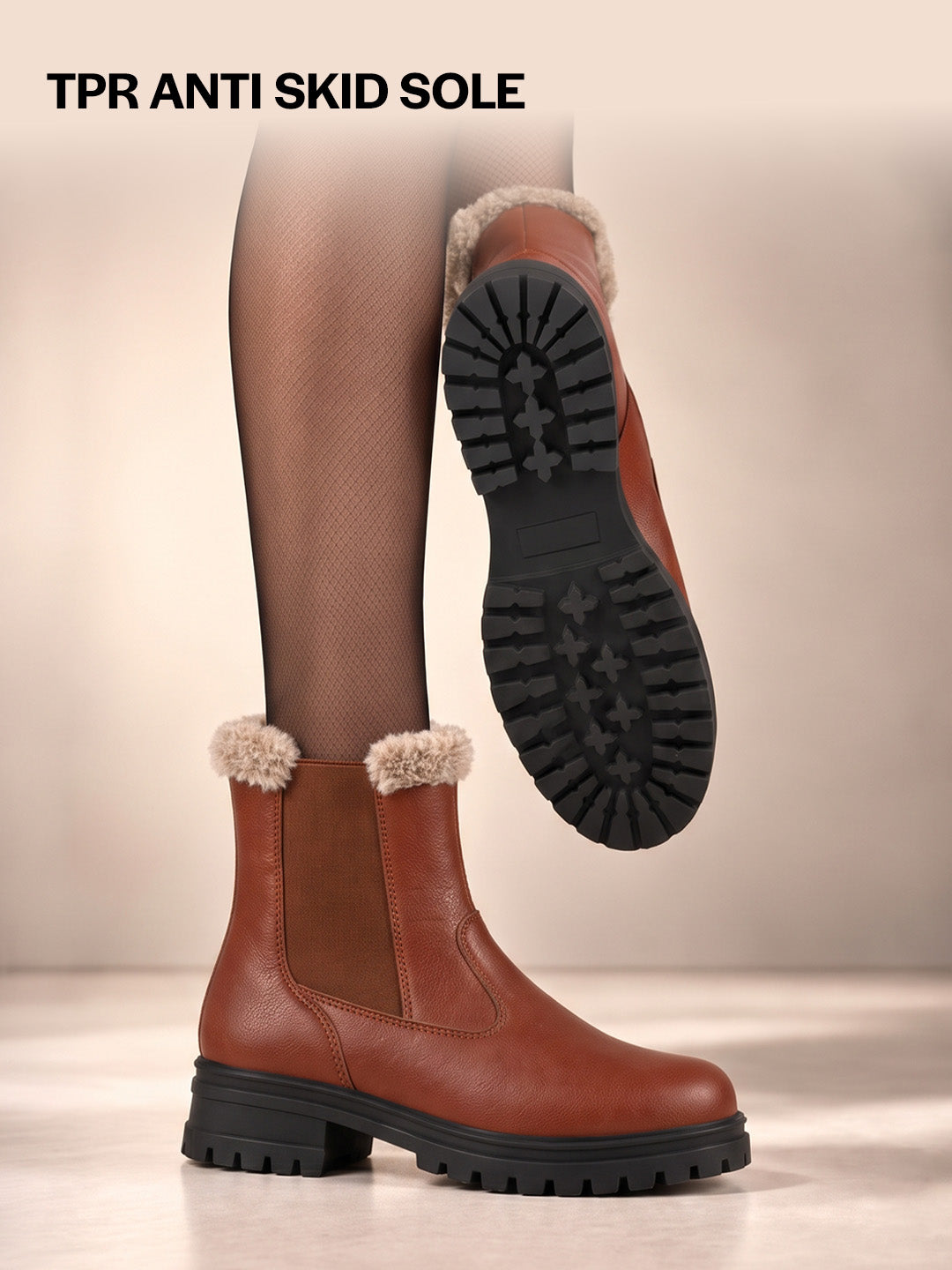 Women High Ankle Slip On Combat Boot Socks Collar Broad Feet Chelsea Trekking Hiking Furr Boots
