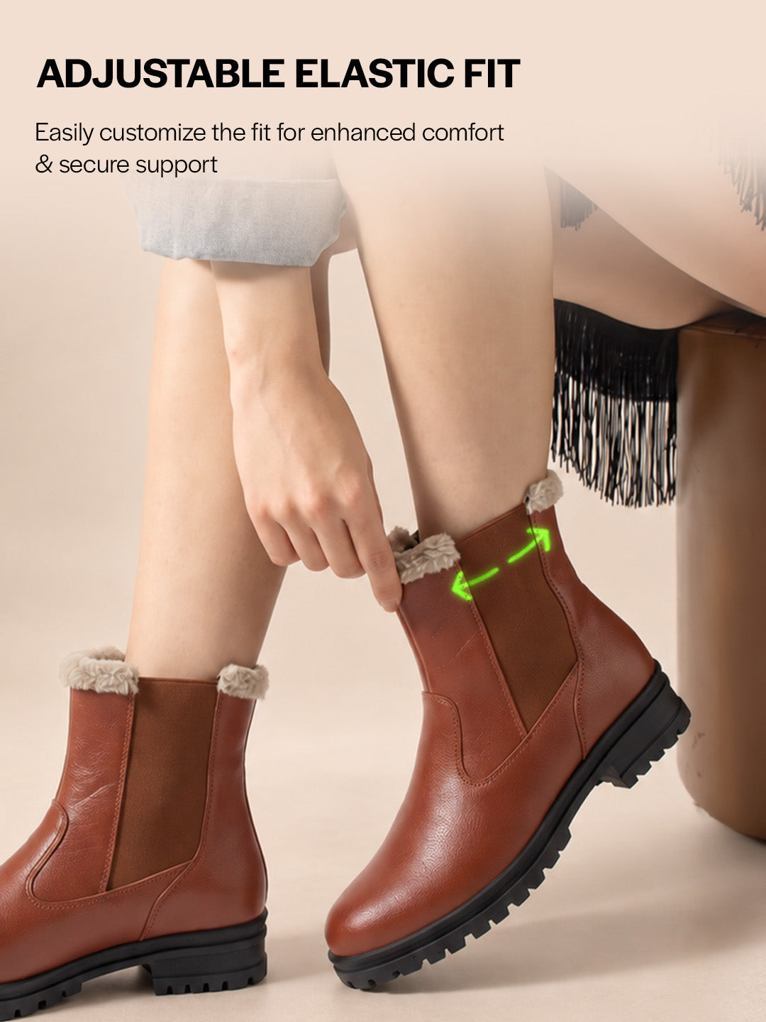 Women High Ankle Slip On Combat Boot Socks Collar Broad Feet Chelsea Trekking Hiking Furr Boots