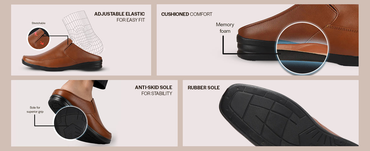 Men Black Formal Back Open Memory Cushioned Insole Slip On Shoes|Office, Meetings, Event Slip Ons with Comfort All Day Long|Semi Formal Outfit Shoe, Anti Skid Rubber Sole