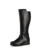 Women Black Knee Length Criss Cross Adjustable Strap Pointed Toe Flared Heel Side Zipper Closure Winter Boots