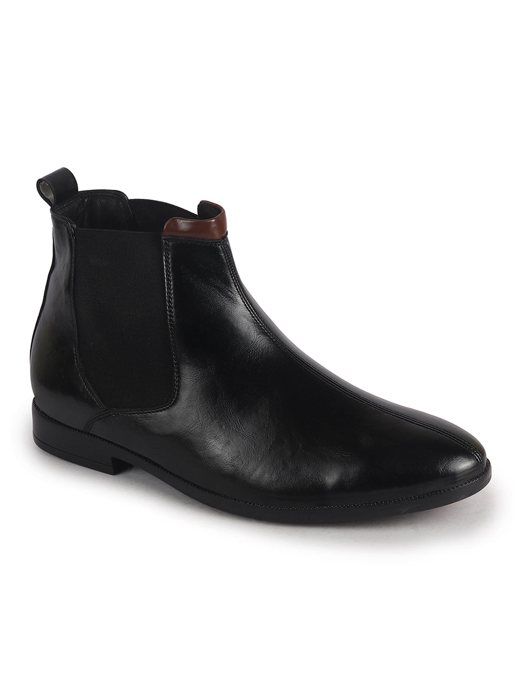 Men Black High Ankle Shock Absorption Slip On Chelsea Boot with Elastic Side Panel|Formal, Winter Boots Soft Cushioned Insole|Anti Skid TPR Welted Sole