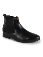 Men Black High Ankle Shock Absorption Slip On Chelsea Boot with Elastic Side Panel|Formal, Winter Boots Soft Cushioned Insole|Anti Skid TPR Welted Sole