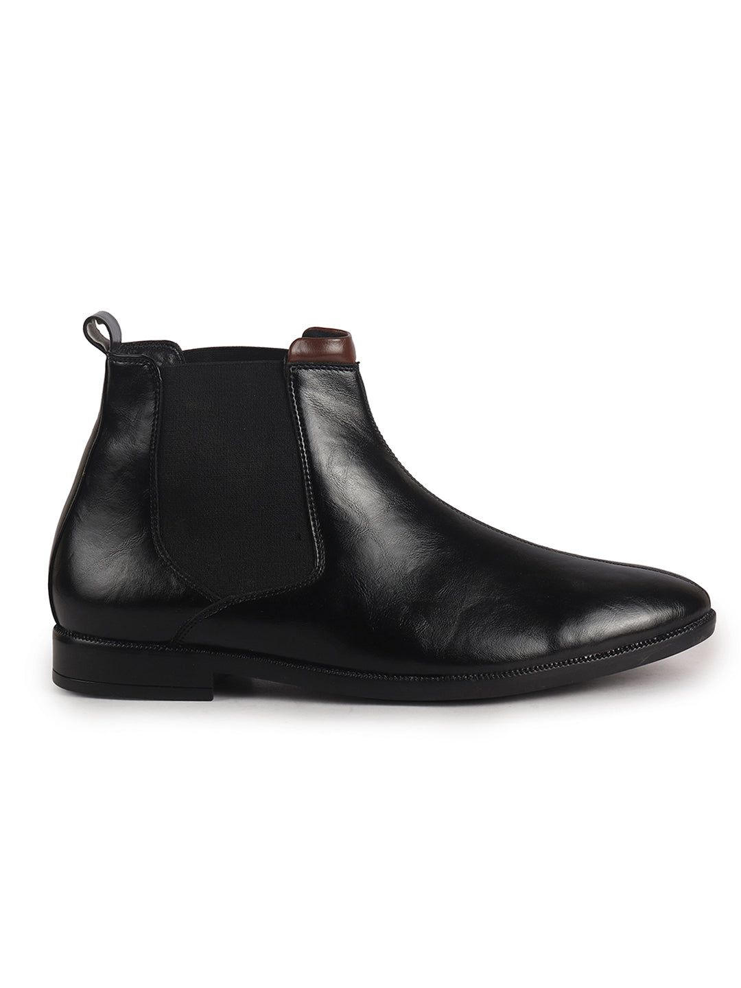 Men Black High Ankle Shock Absorption Slip On Chelsea Boot with Elastic Side Panel|Formal, Winter Boots Soft Cushioned Insole|Anti Skid TPR Welted Sole