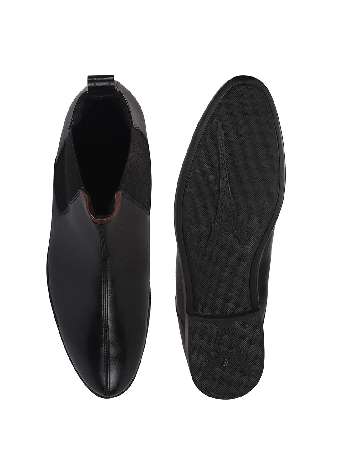 Men Black High Ankle Shock Absorption Slip On Chelsea Boot with Elastic Side Panel|Formal, Winter Boots Soft Cushioned Insole|Anti Skid TPR Welted Sole