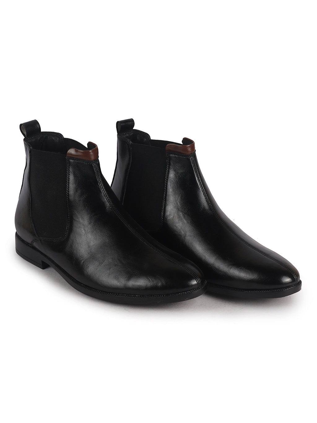Men Black High Ankle Shock Absorption Slip On Chelsea Boot with Elastic Side Panel|Formal, Winter Boots Soft Cushioned Insole|Anti Skid TPR Welted Sole