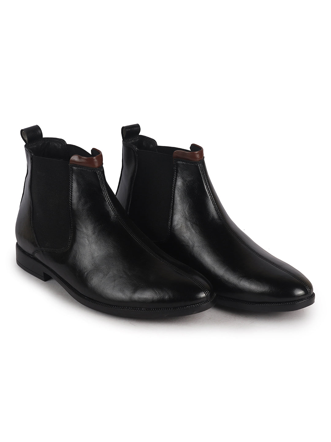 Men Black High Ankle Shock Absorption Slip On Chelsea Boot with Elastic Side Panel|Formal, Winter Boots Soft Cushioned Insole|Anti Skid TPR Welted Sole